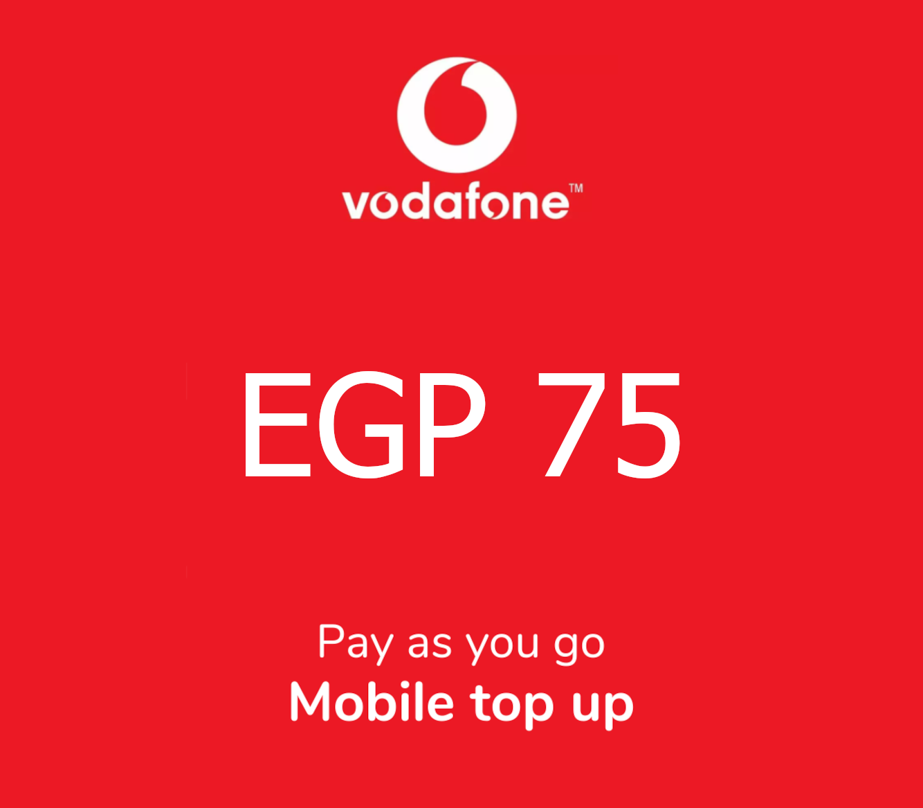 Vodafone 75 EGP Mobile Top-up EG
Vodafone 75 EGP Mobile Top-up EG