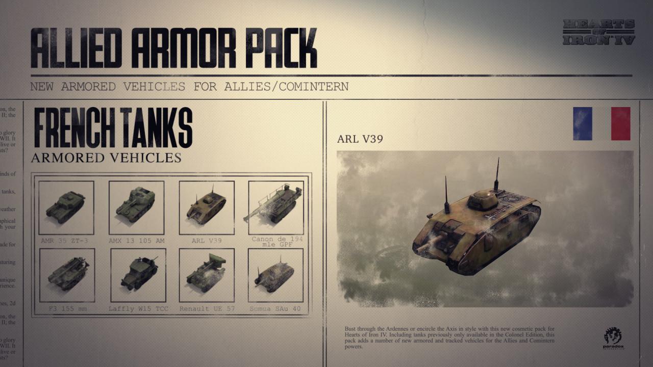 Hearts Of Iron IV - Allied Armor Pack DLC EU Steam CD Key