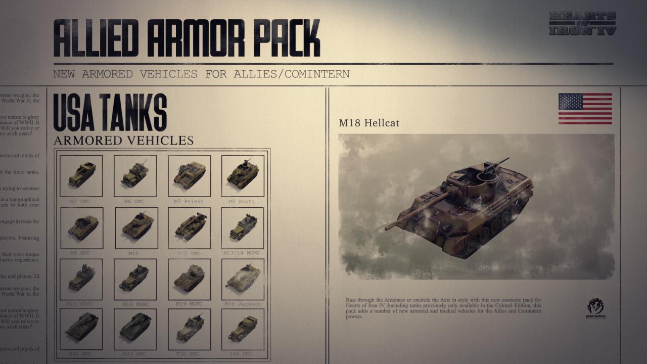 Hearts Of Iron IV - Allied Armor Pack DLC EU Steam CD Key