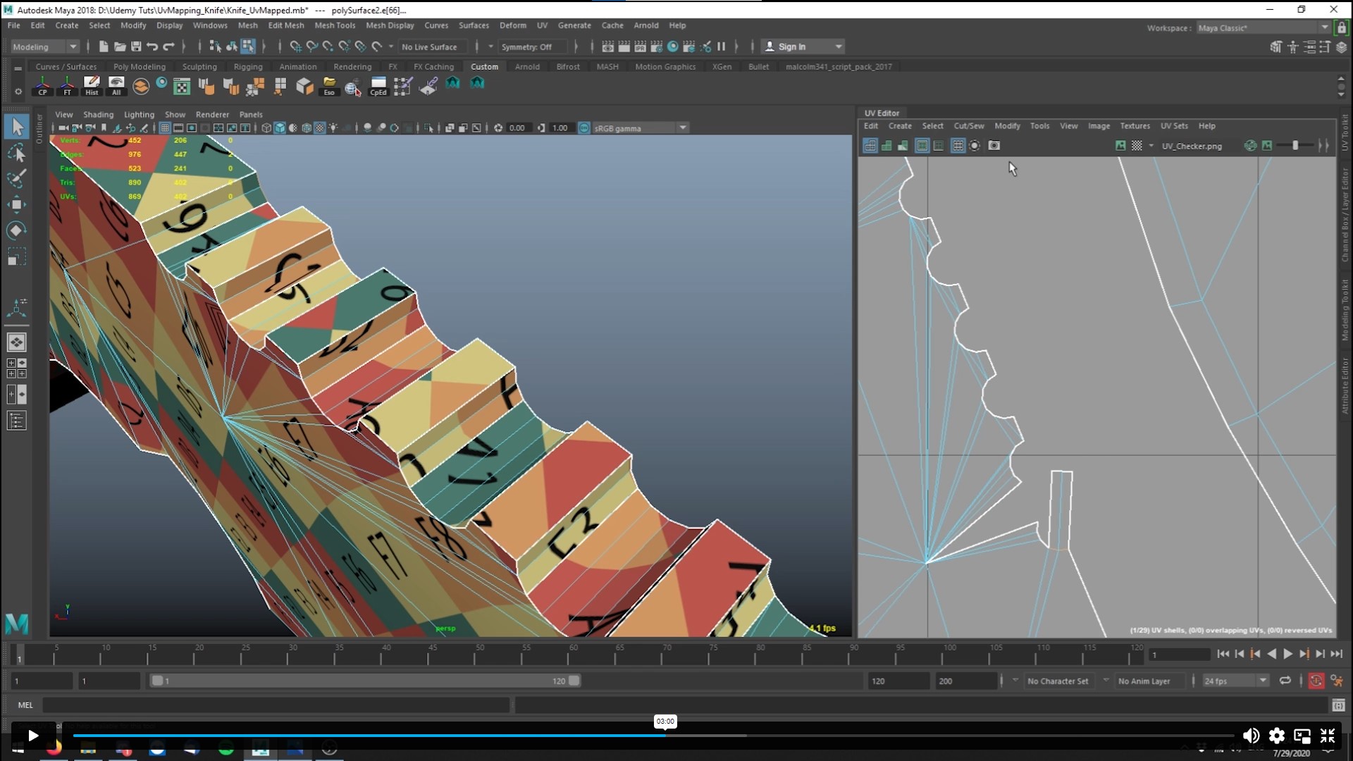 UV Mapping 3D Knife in Maya Alpha Academy Code