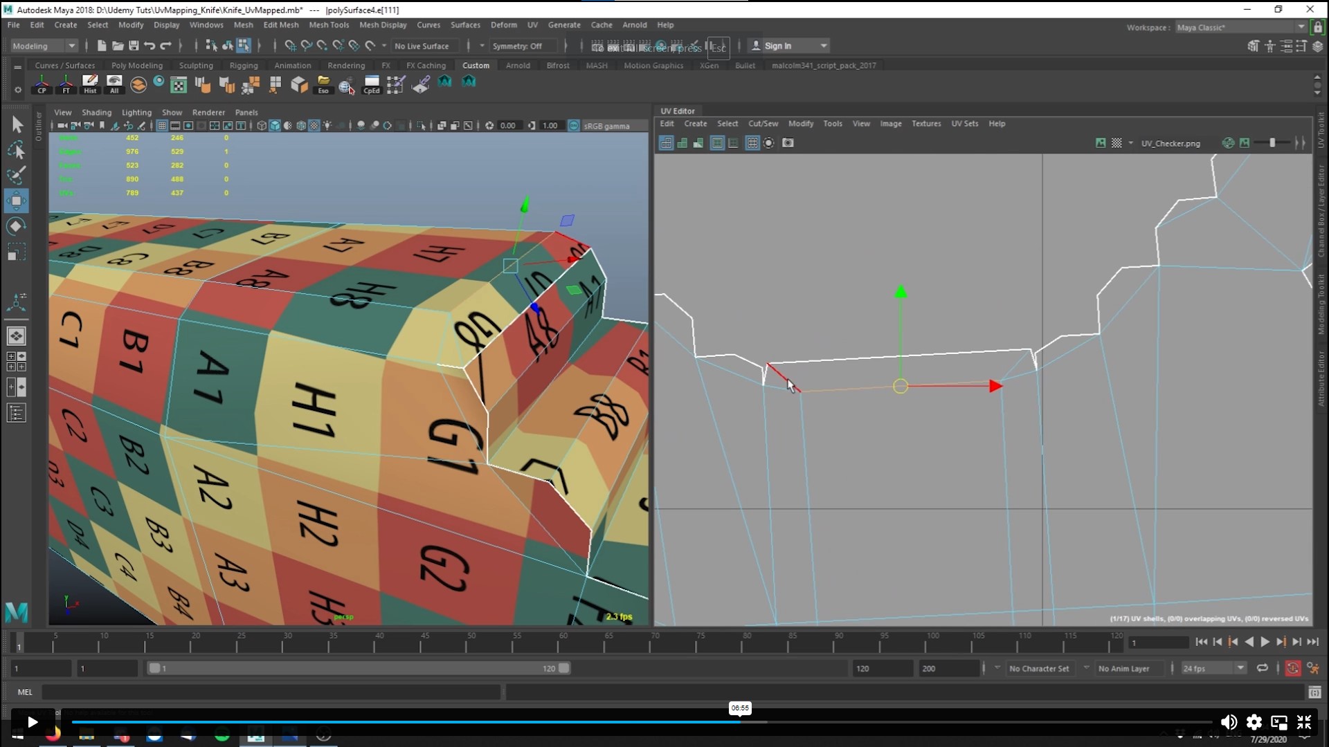 UV Mapping 3D Knife in Maya Alpha Academy Code