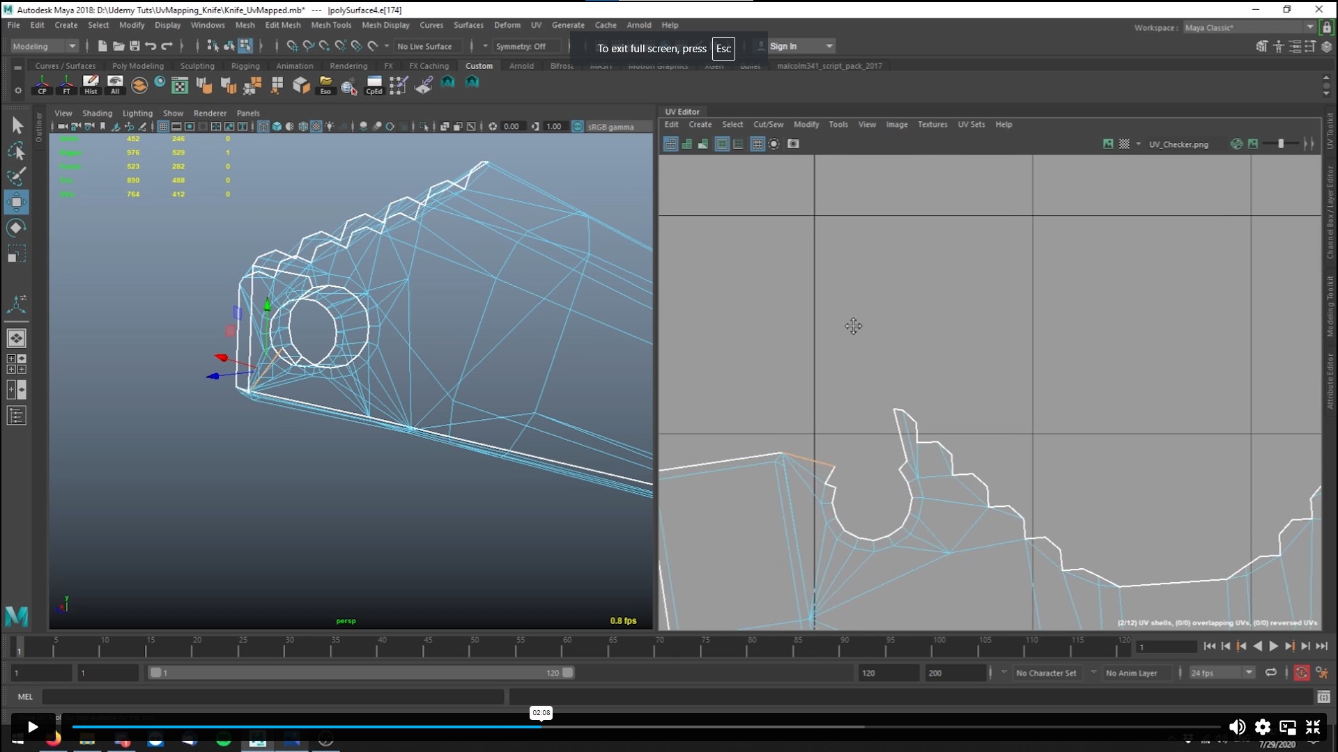 UV Mapping 3D Knife in Maya Alpha Academy Code