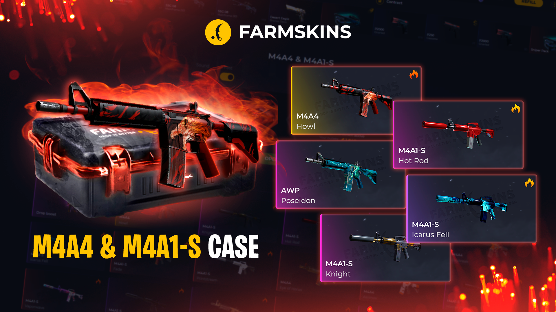 M4A4 / M4A1‑S CS 2 Skin Key – 1 of 63 Possible Skins (Farmskins.com | Global)