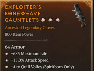 

Diablo 4 Items > Season 6 - Softcore > Gear > Armor > Gloves > Quill Volley 3GA