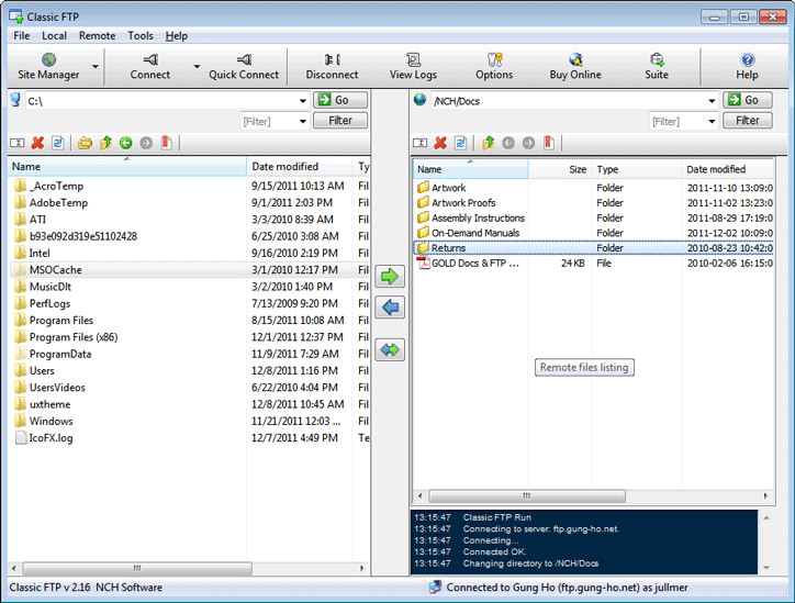 NCH: Classic FTP File Transfer Key